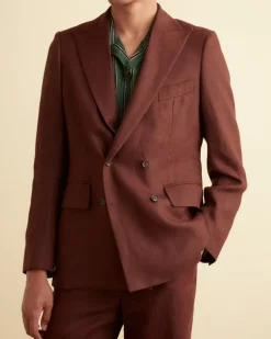Suiting<BODE Linen Double-Breasted Suit Jacket - Chocolate
