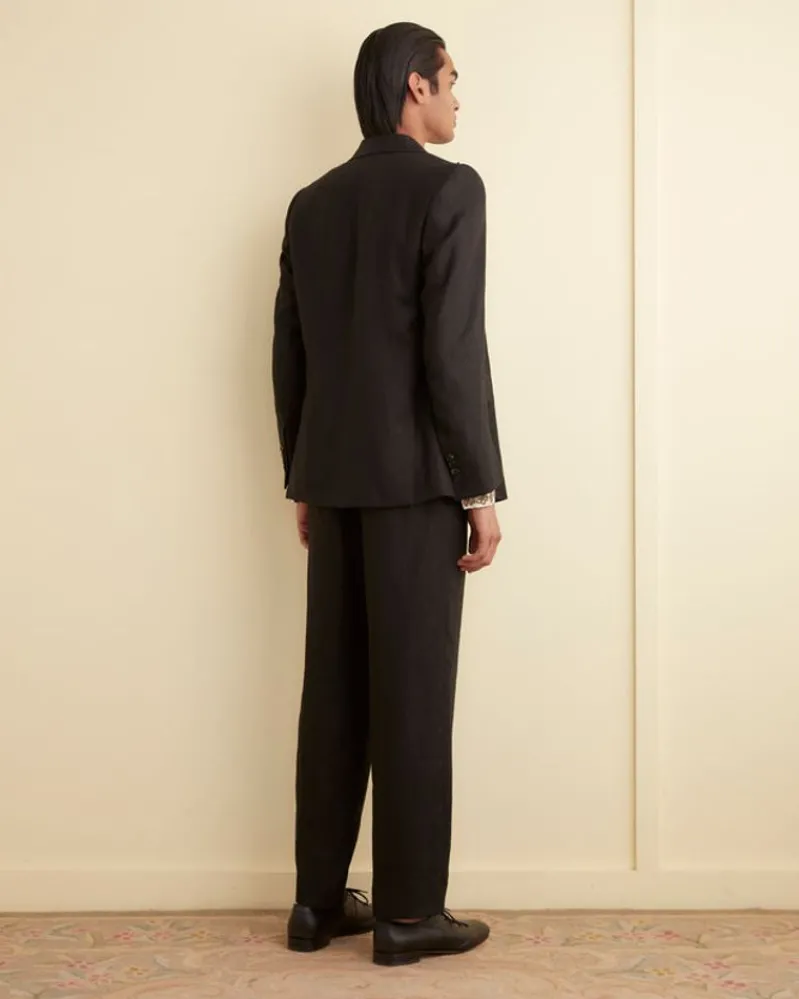 Suiting<BODE Linen Double-Breasted Suit Jacket - Black