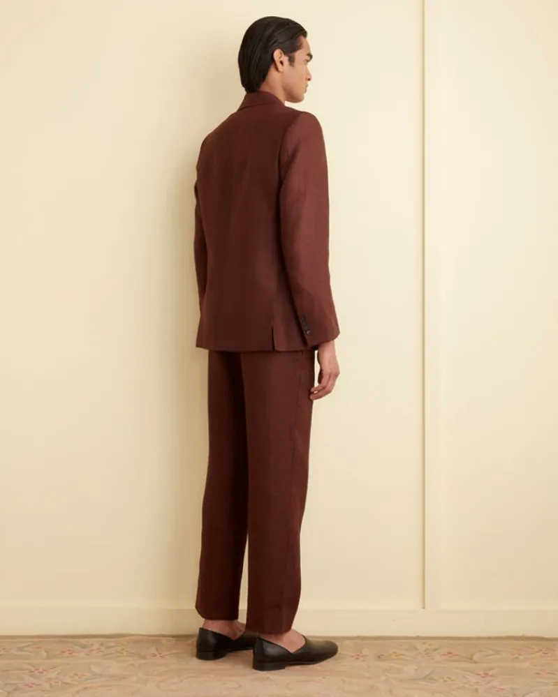 Suiting<BODE Linen Double-Breasted Suit Jacket - Chocolate