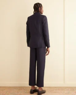Suiting<BODE Linen Double-Breasted Suit Jacket - Navy Midnight