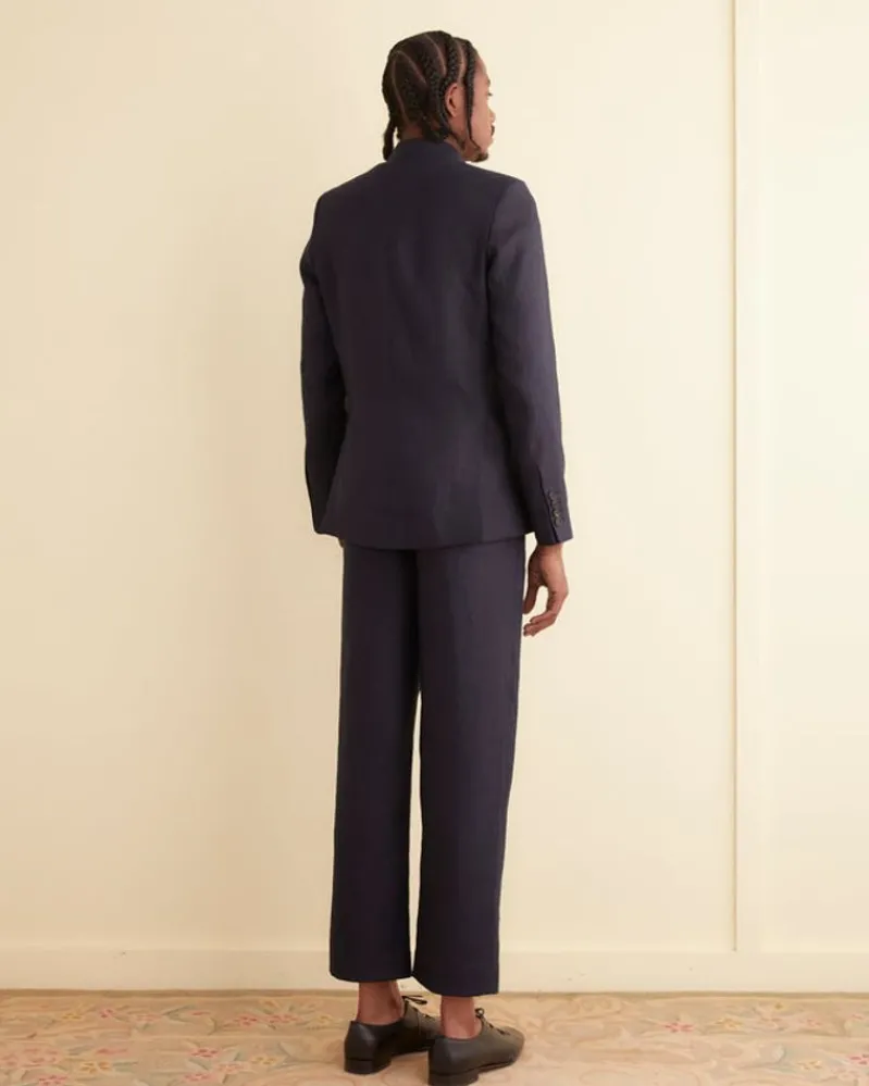 Outerwear<BODE Linen Double-Breasted Suit Jacket - Navy Midnight