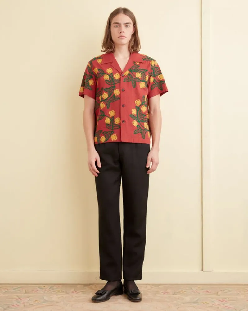 Shirts<BODE Marigold Wreath Short Sleeve Shirt Maroon