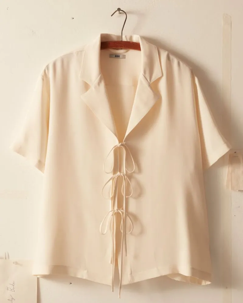Shirts<BODE Micro Tie Short Sleeve Shirt - Cream