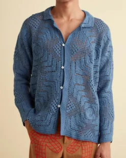 Knitwear<BODE Overdye Crochet Shirt Petrol