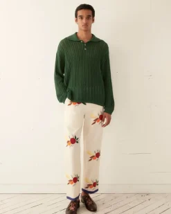 Knitwear<BODE Pointelle Polo Long Sleeve Green