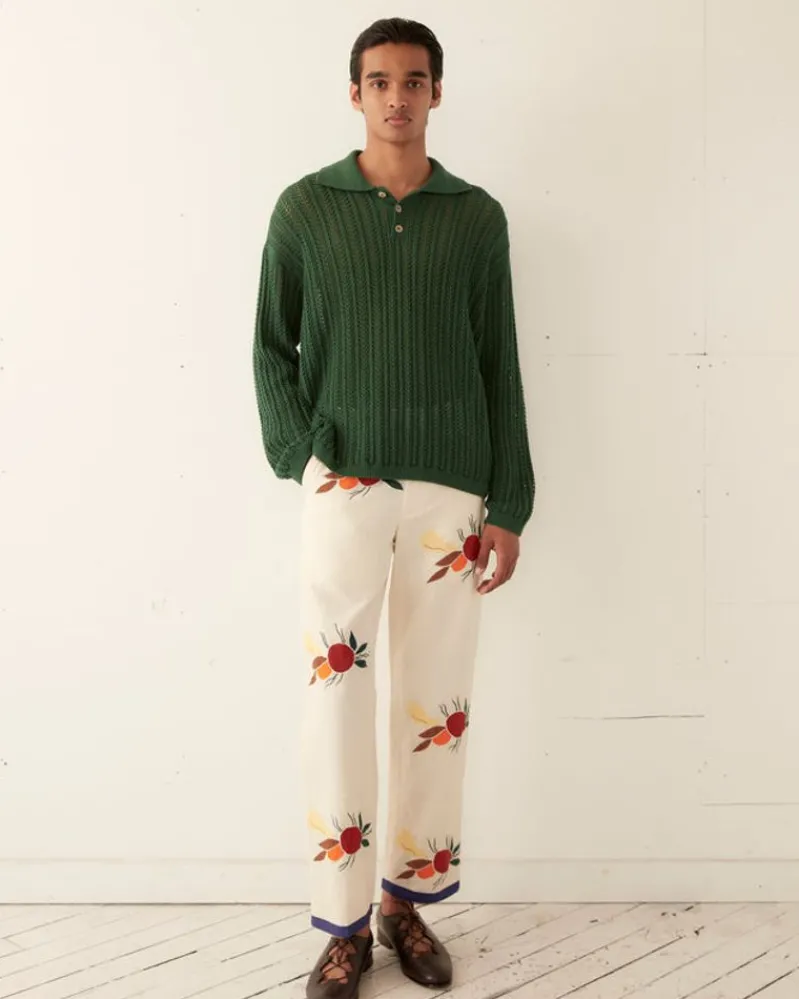 Knitwear<BODE Pointelle Polo Long Sleeve Green