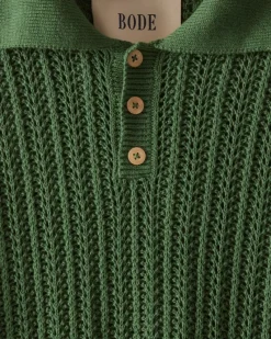 Shirts<BODE Pointelle Polo Long Sleeve Green