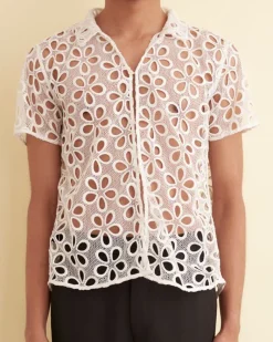 Shirts<BODE Primrose Lace Short Sleeve Shirt White