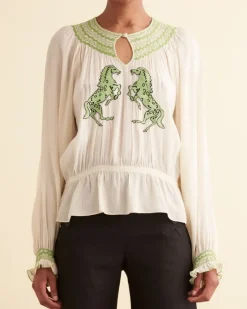 Tops<BODE Rearing Stallion Smocked Top Cream