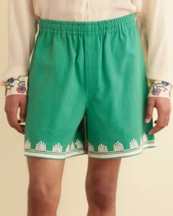 Shorts<BODE Ripple Applique Shorts Green/Ecru