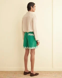 Shorts<BODE Ripple Applique Shorts Green/Ecru