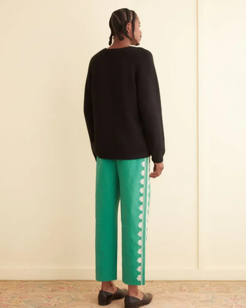 Trousers & Pants<BODE Ripple Applique Trousers Green/Ecru