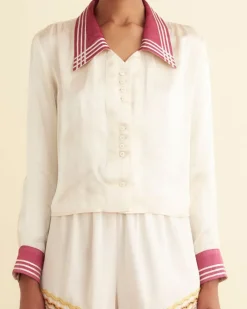 Tops<BODE Satin Crosshatch Shirt Purple/White