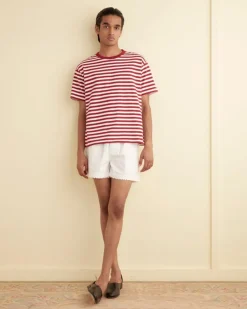 Cut & Sew<BODE Sawyer Stripe Short Sleeve Shirt Burgundy