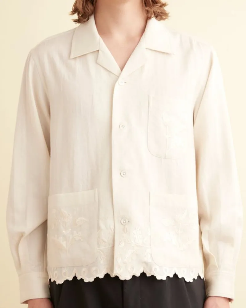 Shirts<BODE Scalloped Acorn Long Sleeve Shirt Cream