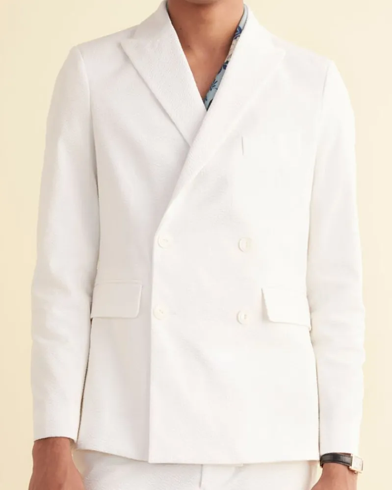 Suiting<BODE Seersucker Double-Breasted Suit Jacket White