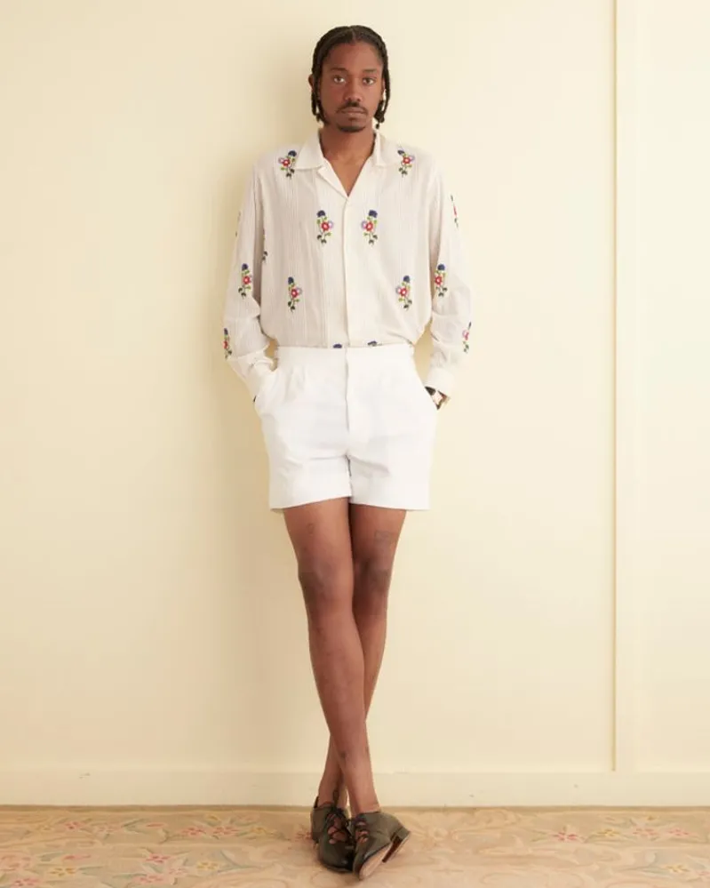 Shorts<BODE Seersucker Double-Button Pleated Shorts White