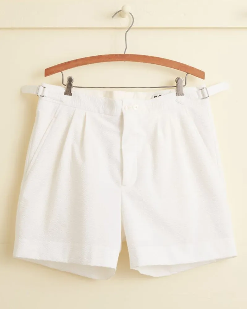 Shorts<BODE Seersucker Double-Button Pleated Shorts White