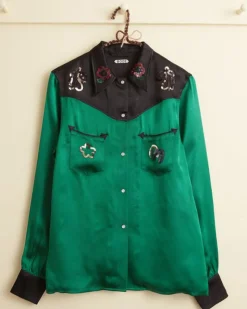 Tops<BODE Sequin Rodeo Shirt Dark Green