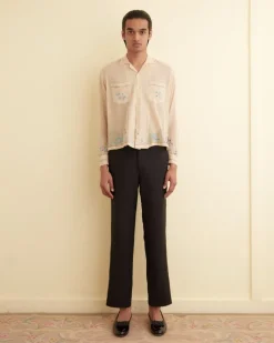 Shirts<BODE Sequined Floral Net Long Sleeve Shirt
