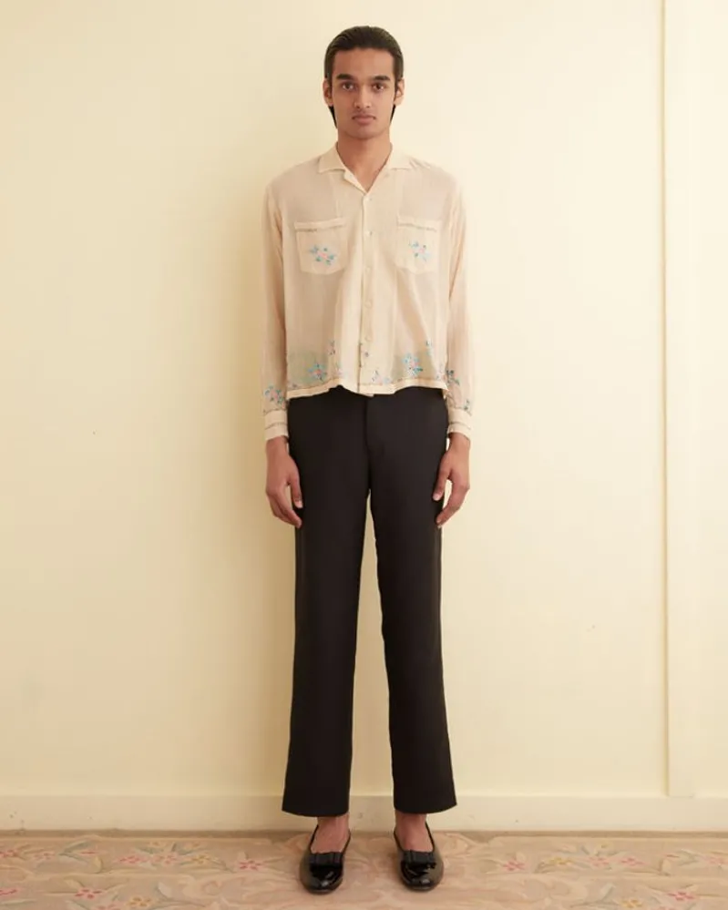 Shirts<BODE Sequined Floral Net Long Sleeve Shirt