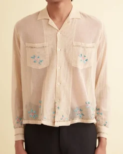 Shirts<BODE Sequined Floral Net Long Sleeve Shirt