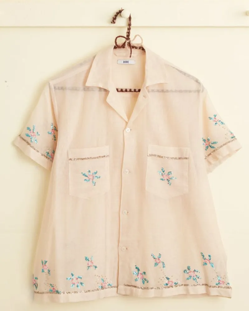 Shirts<BODE Sequined Floral Net Short Sleeve Shirt