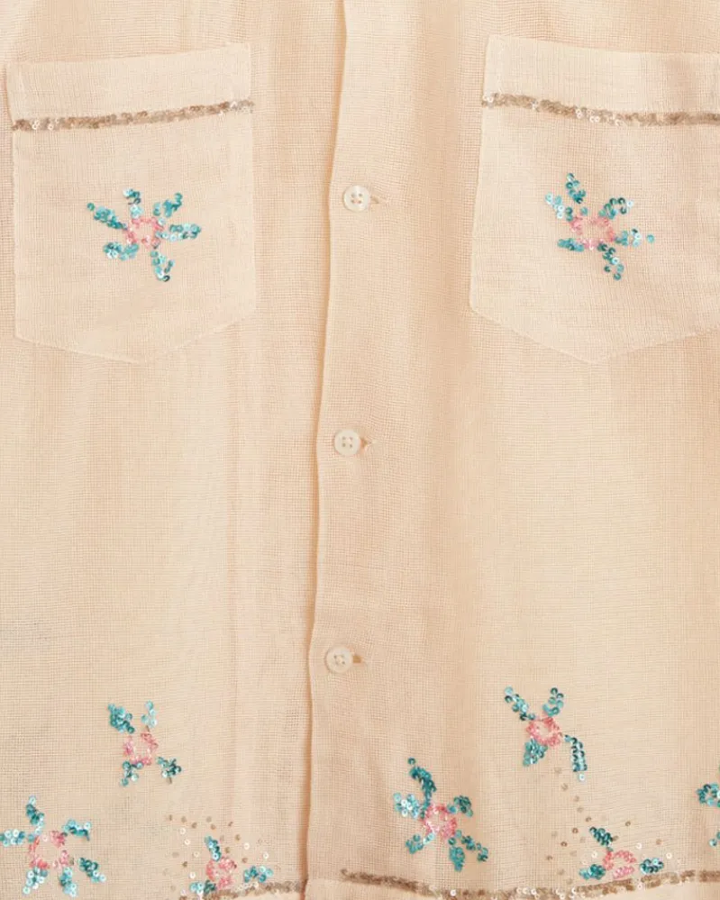 Shirts<BODE Sequined Floral Net Short Sleeve Shirt