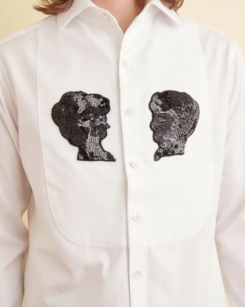 Suiting<BODE Sequined Silhouette Tuxedo Shirt White