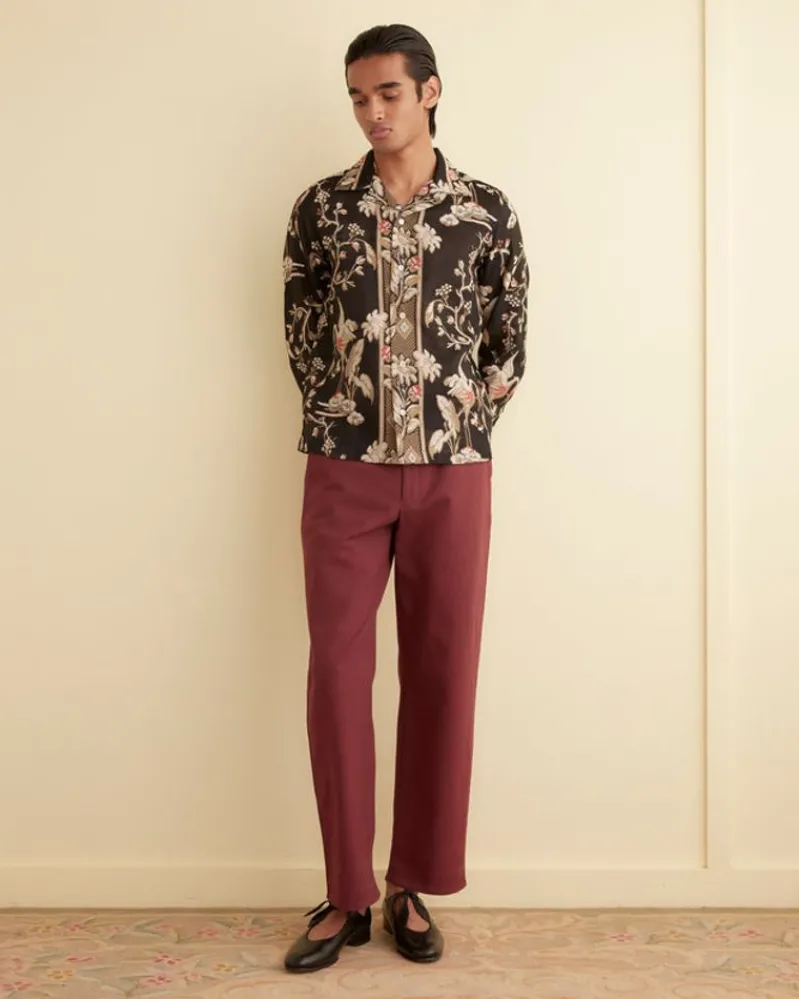 Shirts<BODE Sheer Cranes Long Sleeve Shirt Black