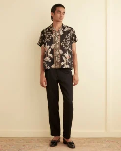 Shirts<BODE Sheer Cranes Short Sleeve Shirt Black