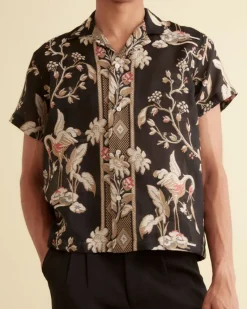 Shirts<BODE Sheer Cranes Short Sleeve Shirt Black