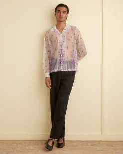 Shirts<BODE Sheer Lavandula Long Sleeve Shirt White