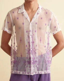 Shirts<BODE Sheer Lavandula Short Sleeve Shirt White