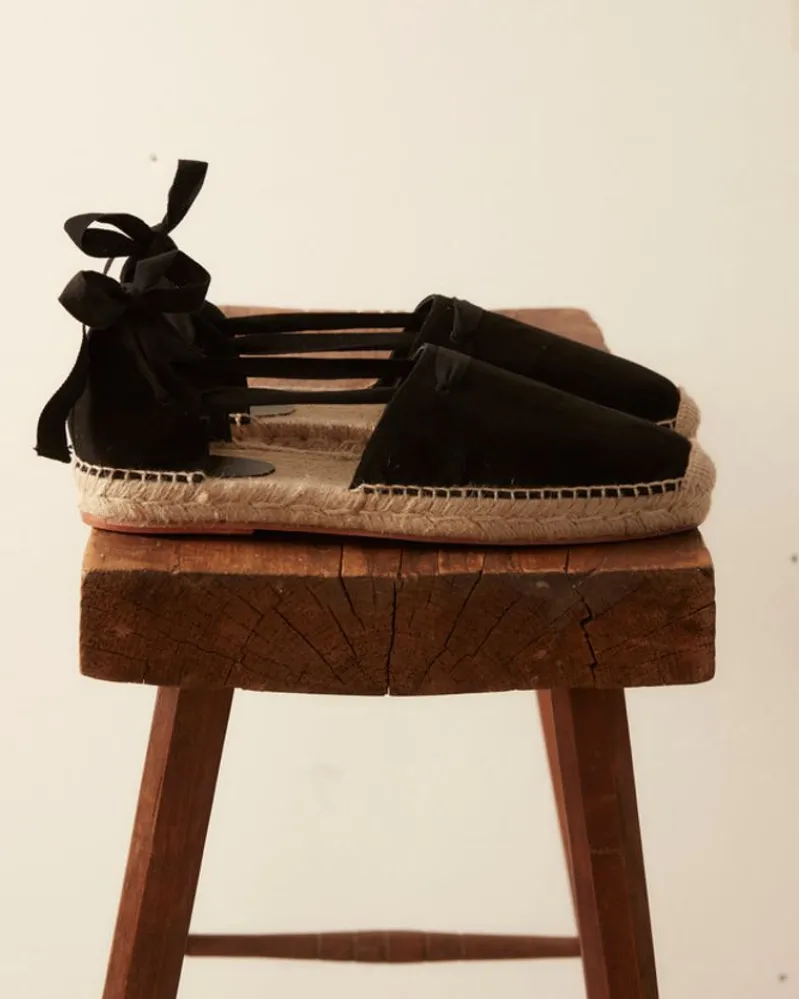 Shoes<BODE Suede Lace-Up Espadrille - Black Natural