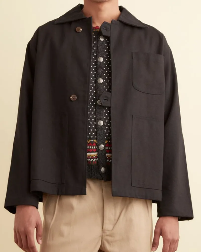 Outerwear<BODE Twill Front Tab Jacket - Black